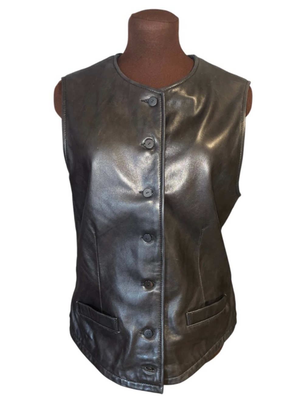 Vintage BANANA REPUBLIC Brown Button Down Leather Vest Size 12